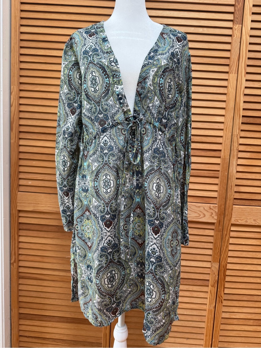 Athleta Paisley Print Silk-Blend Sheer Tunic Swim Cover Up Dress - Large Beach
